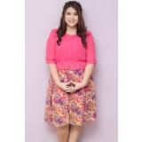 (XL)ชุดเดรสไซส์ใหญ่แขนสามส่วนผ้าชีฟองสีชมพูตัดต่อกระโปรงพิมพ์ลายติดยางยืดช่วงเอว (XL)ชุดเดรสไซส์ใหญ่แขนสามส่วนผ้าชีฟองสีชมพูตัดต่อกระโปรงพิมพ์ลายติดยางยืดช่วงเอว