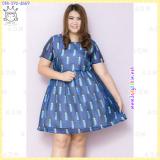 (3XL)ชุดเดรสไซส์ใหญ่แขนสั้นผ้าออแกนซ่าสีน้ำเงินพิมพ์ลายบุซับใน (3XL)ชุดเดรสไซส์ใหญ่แขนสั้นผ้าออแกนซ่าสีน้ำเงินพิมพ์ลายบุซับใน