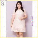 (2XL)ชุดเดรสไซส์ใหญ่แขนสั้นผ้าลูกไม้สีเงินชมพูแต่งระบายชายกระโปรงบุซับใน  (2XL)ชุดเดรสไซส์ใหญ่แขนสั้นผ้าลูกไม้สีเงินชมพูแต่งระบายชายกระโปรงบุซับใน